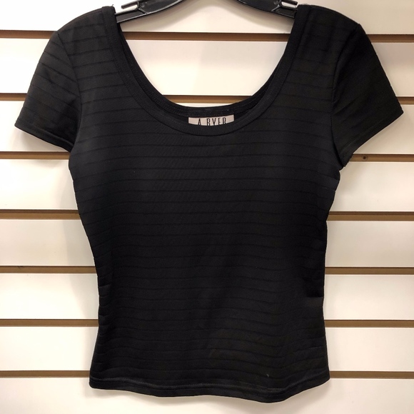 A. Byer Tops - A. Byer Black Shear Stripe Stretch Crop Top Sz SM